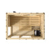Wooden shipping crate with a small appliance inside on a white background