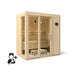 Wooden sauna with a person icon and tool icon on a white background