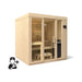 Wooden sauna with interior details on a white background