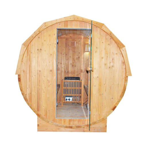 Barrel Sauna with clear door on white background
