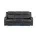 Black leather sofa with blue accents on a white background