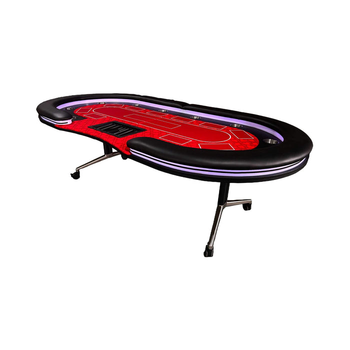 Poker table with red playing surface on a white background