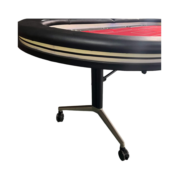Round gaming table with a red and white surface on a white background