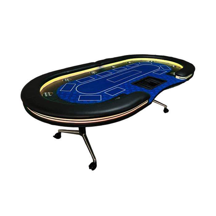 Poker table with blue playing surface on a white background