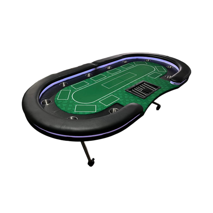 Poker table with green playing surface on a white background