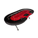 Poker table with red playing surface and black edges on a white background
