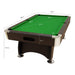 Pool table with dimensions labeled on a white background
