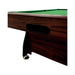 Wooden pool table with green felt surface on a white background