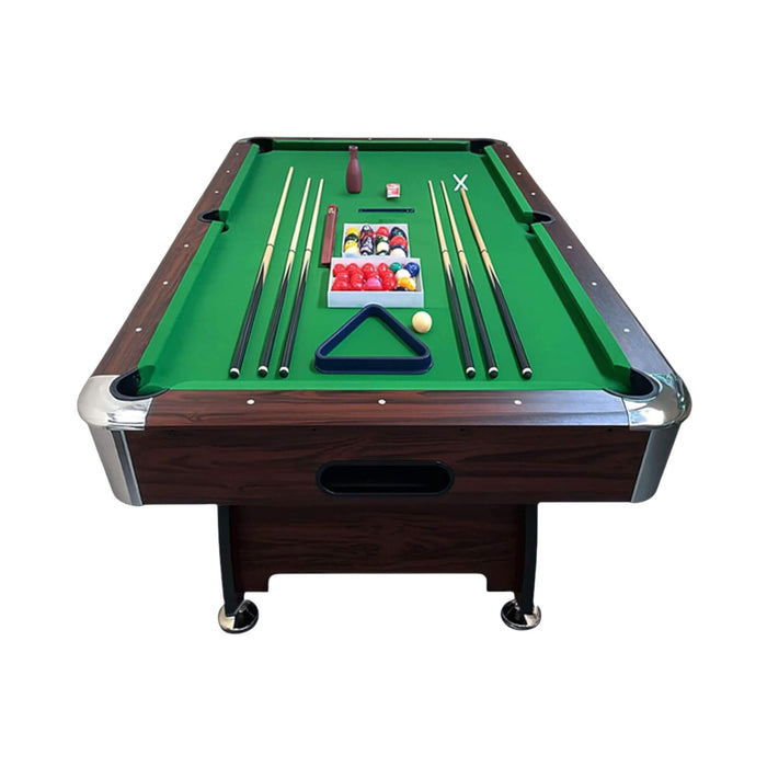 Pool table with accessories on a white background