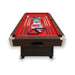 Pool table with red felt surface and accessories on a white background