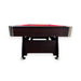 Wooden pool table with red felt on a white background