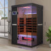 Infrared sauna with digital display in a modern room setting