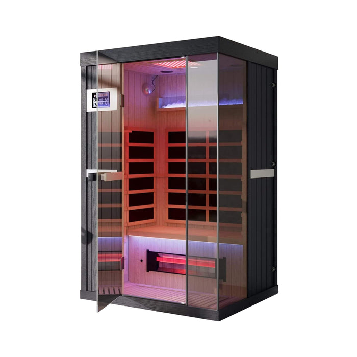 Infrared sauna with glass doors on a white background