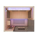 Infrared sauna with wooden interior and LED lights on a white background
