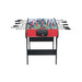 Foosball table with red and black design on a white background