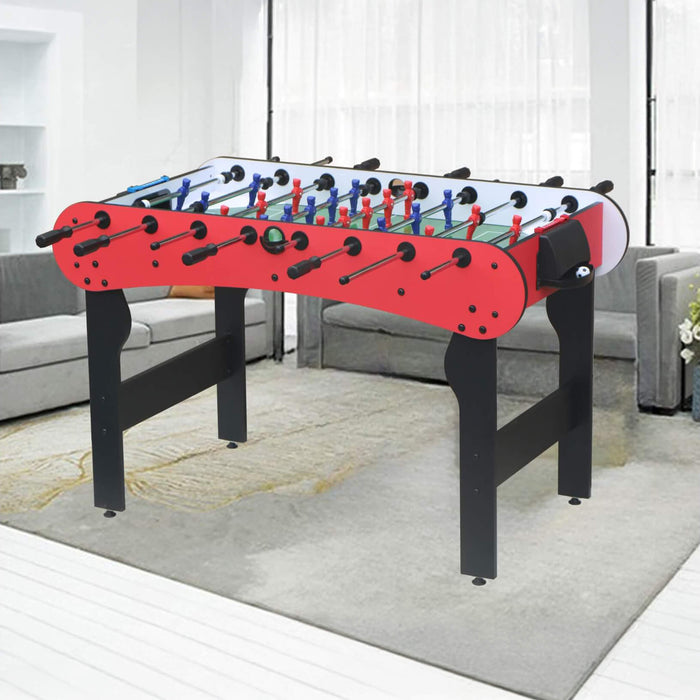 Foosball table in a living room setting with a modern interior.