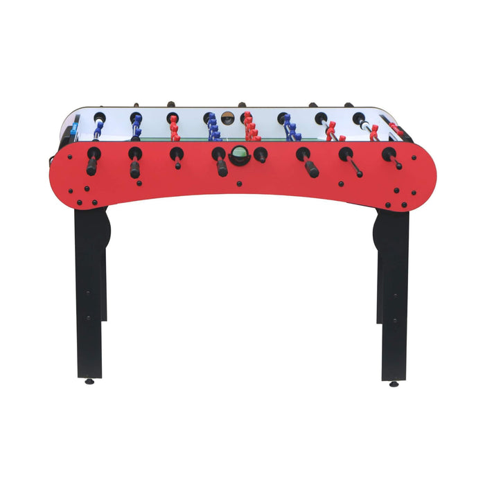 Foosball table with red base and white top on a white background