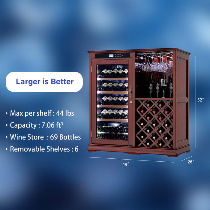 Wine cabinet with wine bottles and glasses on a blue gradient background