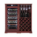 Wine cabinet with wine bottles and glasses on a white background