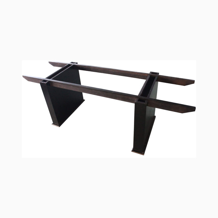 Dark wooden desk frame on a white background