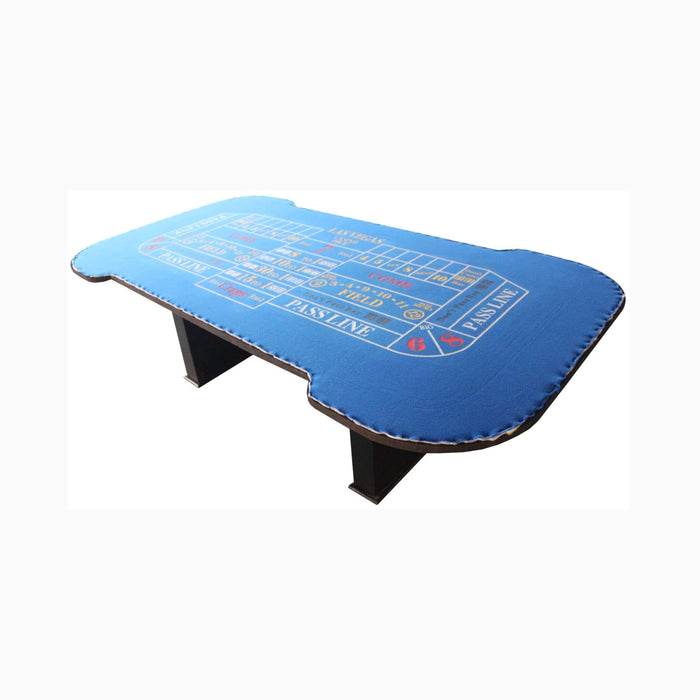 Blue craps table with game markings on a white background