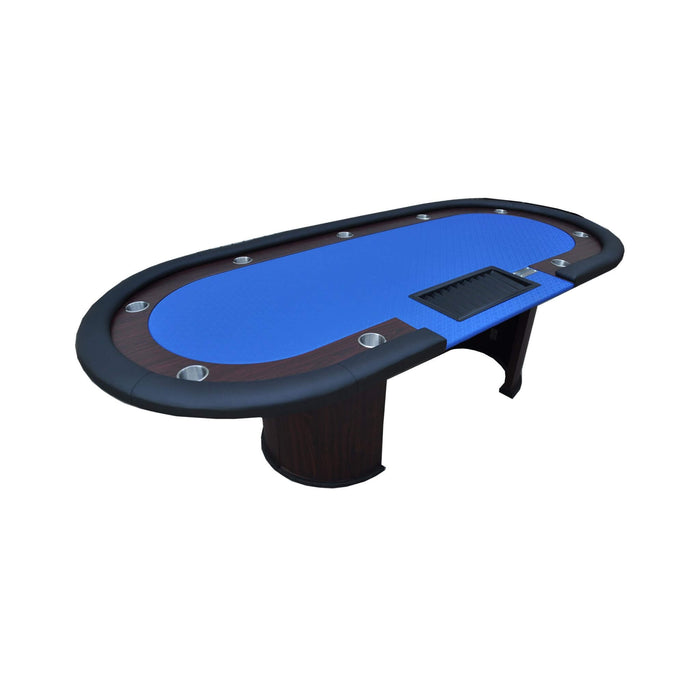 Poker table with blue playing surface on a white background