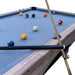 Pool table with balls and a cue on a white background