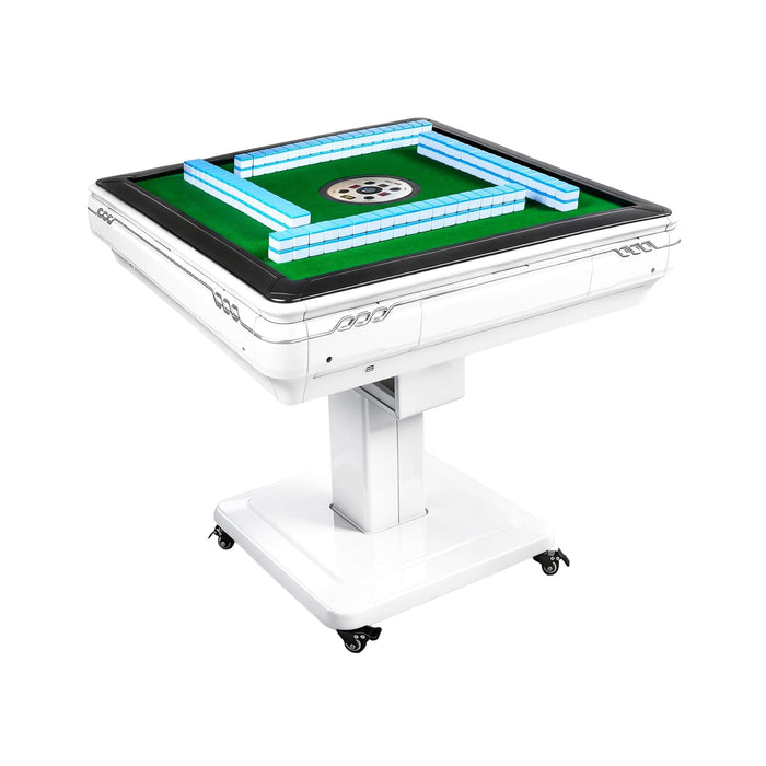 White electronic gaming table with green playing surface on a white background