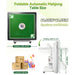 Foldable automatic mahjong table with green playing surface and dimensions displayed.
