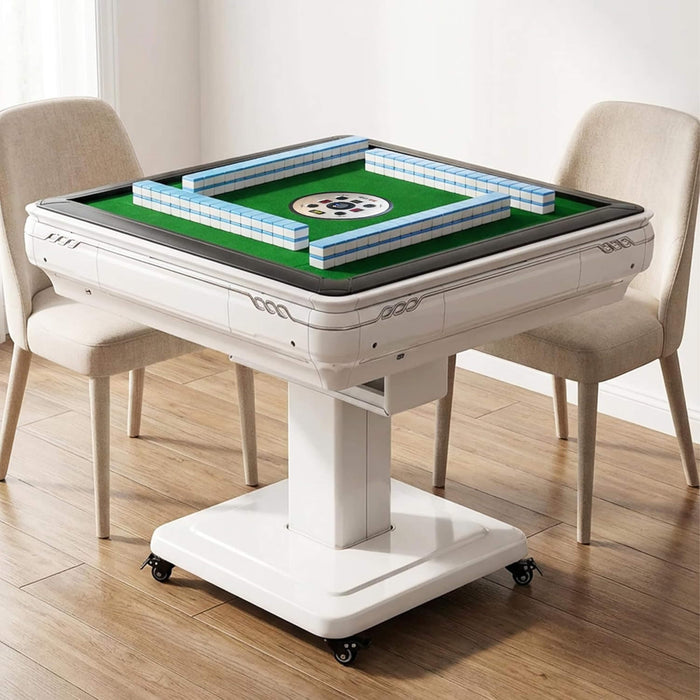 Mahjong table located indoors, surrounded by 2 chairs