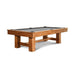 Wooden pool table with a gray felt surface on a white background
