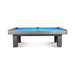 Pool table with blue felt surface on a white background