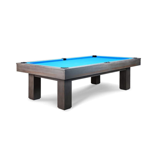 Pool table with blue felt surface on a white background