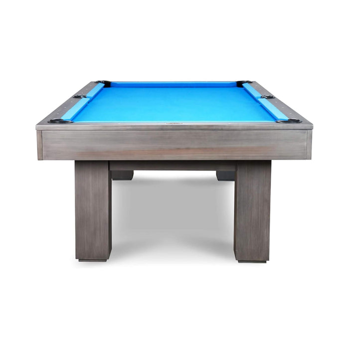 Pool table with blue felt surface on a white background