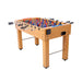 Foosball table with wooden finish on a white background