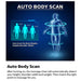Advertisement for an auto body scan feature on a massage chair with a blue x-ray-like illustration of a person.