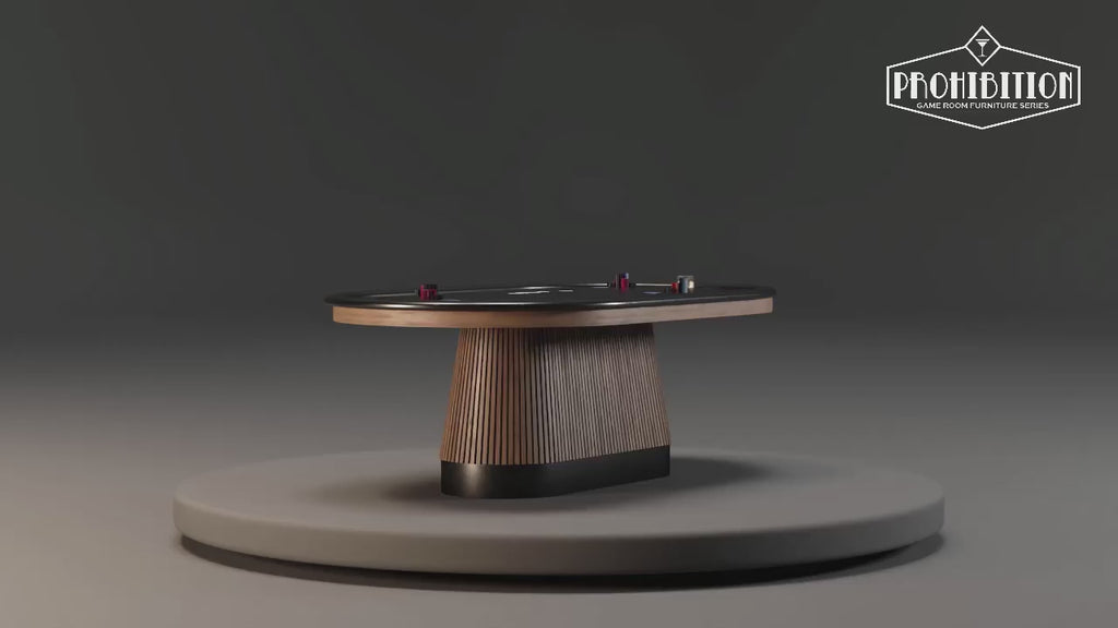 video of Wooden Texas Hold'em Table with black accents on rotating base