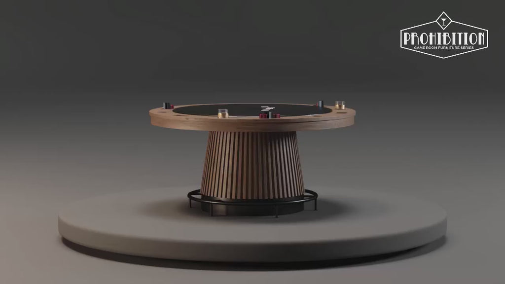video of wooden poker table with black accents on rotating base