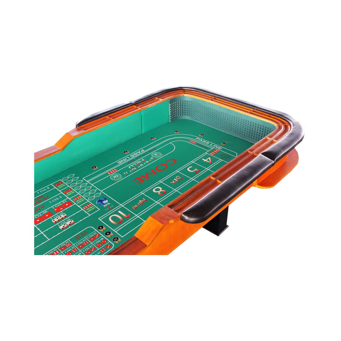 Craps table with green playing surface and orange border on a white background