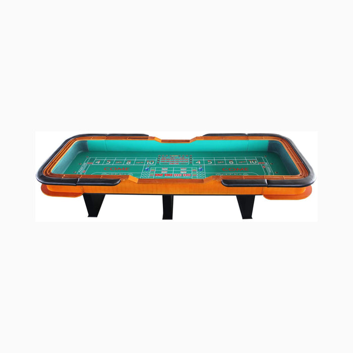 Portable craps table with green playing surface on a white background
