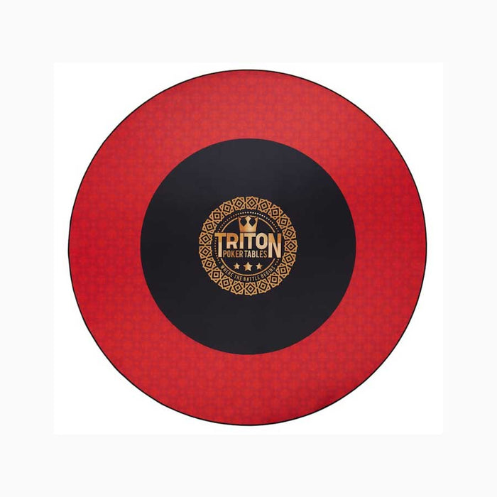 Round red and black mat with Triton Poker Tables logo on a white background