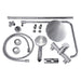 Collection of chrome shower components on a white background