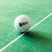 Golf ball with 'The Indoor Golf Shop' logo on a green surface
