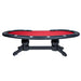Black poker table with red felt surface on a white background