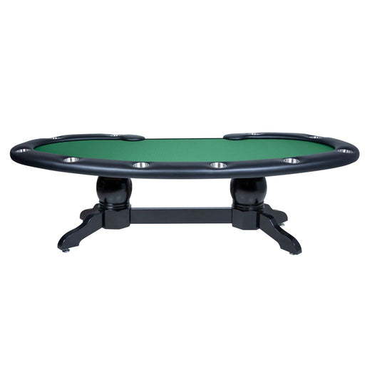 Poker table with green playing surface and black legs on a white background